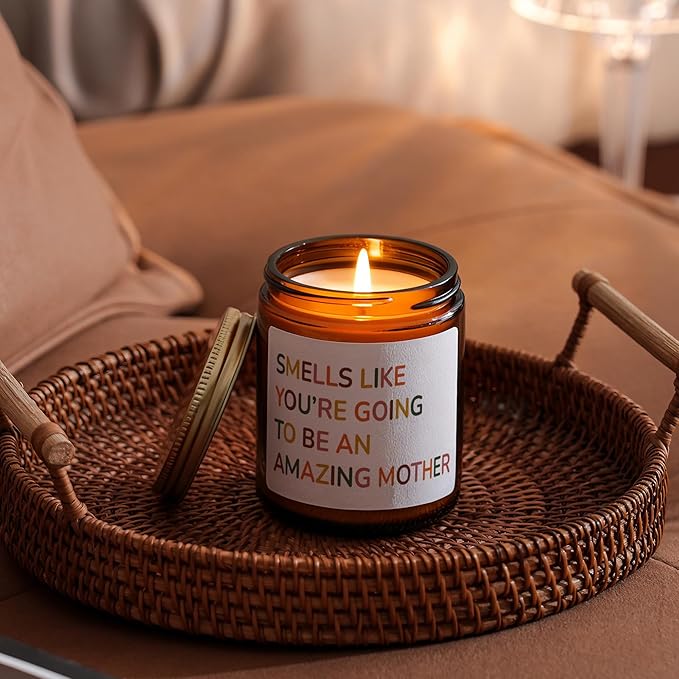 Mothers Day Candle Gifts for Mom - New Mom Gifts After Birth Funny Mommy Pregnant - Gender Reveal Gift - Best Postpartum Gift for Mother, 7oz, Sandalwood Scented Candles