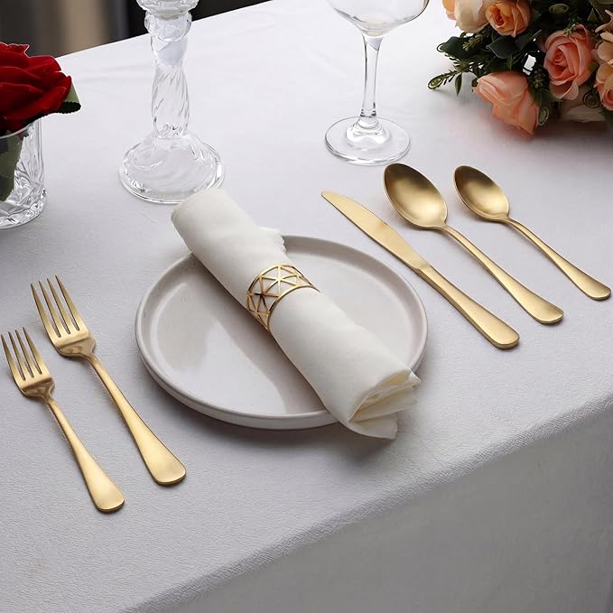 LIANYU 60 Piece Matte Gold Silverware Set for 12, Stainless Steel Gold Flatware Cutlery Set, Fancy Kitchen Utensil Tableware for Home Restaurant Party, Satin Finish, Dishwasher Safe