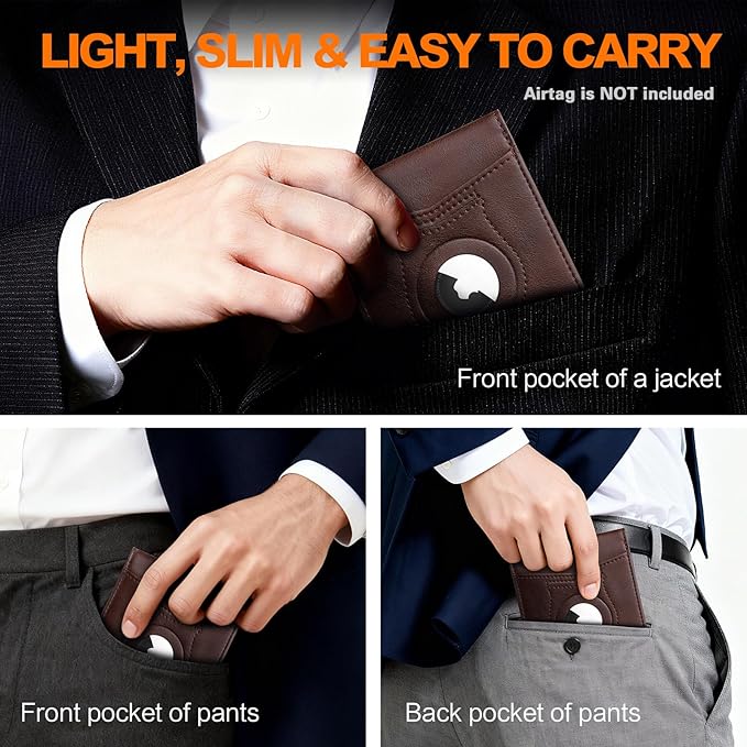 Wallet for Men Slim RFID Blocking Bifold Carbon Fiber,Minimalist Small Compact Front Pocket Credit Card Holder,Thin Mens Leather Wallets Smart Security With 2 ID windows 1 Cash (Oil Wax Brown)