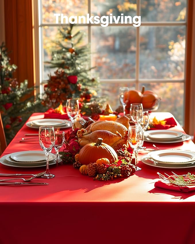 Pureegg Plastic Table Cloth Disposable 20 Pack, 54 x 108 Inch Table Cloths, Valentines Day, Thanksgiving, Christmas Decorations, Fall Tablecloths, Rectangle, Plastic Cover, Leakproof & Sturdy, Red