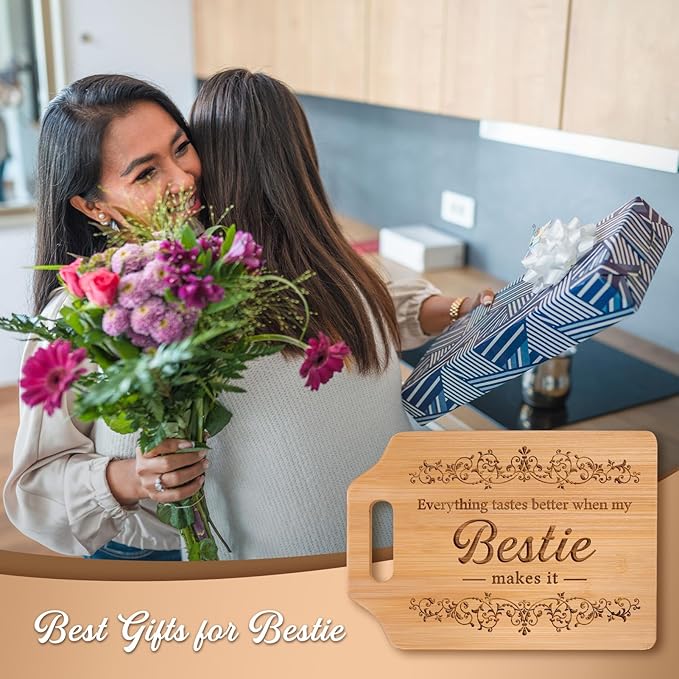 AceThrills Bestie Gifts for Women, Bestie Christmas Birthday Gifts for Women - Engraved Cutting Board 12.3"L × 8.7"W × 0.4"Th
