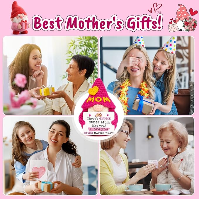 Mom Gifts for Mothers Day - Funny Mother's Day Birthday Handmade Gnome Gift for Mom from Daughter Son, Cute Crochet Gnomes for Mother Mama Mommy I Love You Christmas Stocking Stuffers