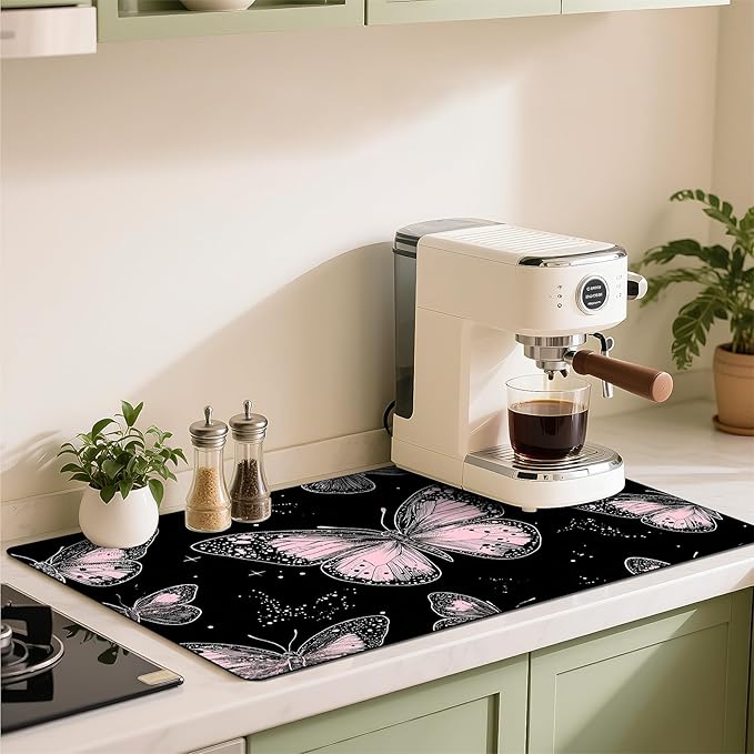 Coffee Mat 17"x32" - Extra Large Absorbent Non Slip Dish Drying Mat,Coffee Bar Accessories,Kitchen Counter Protector for Coffeemaker, Sink, Dining Decor