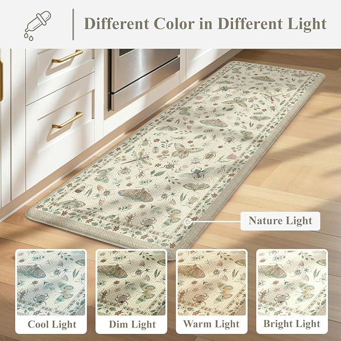 LEEVAN Anti Fatigue Mats for Kitchen Floor Non-Slip, Cushioned Kitchen Mats for Floor 17.3''x29''+17.3''x59'', Tan Memory Foam Kitchen Mat Set