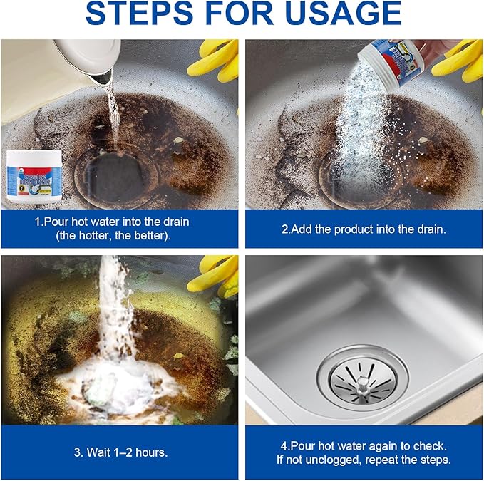 BELL BIRD Drain Opener, 9.2oz Crystal Lye Sodium Hydroxide, Clog Remover for Sinks, Drains, Showers & Bathtubs, Heavy Duty Pipe Cleaner (3PCS)