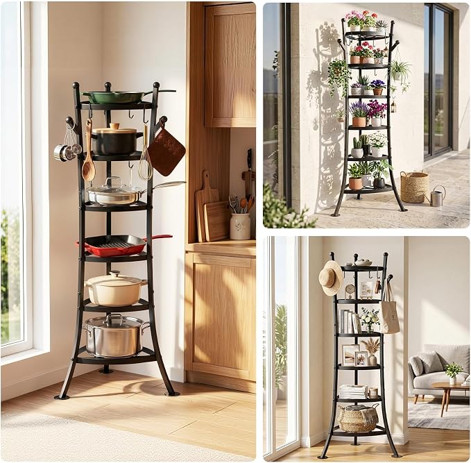Housolution 6 Tier Pot and Pan Organizer Rack Cookware Storage Tower | 264Lbs Large Capacity, Sturdy Carbon Steel, Reinforced Curved Support Design, Freestanding & Space-Saving
