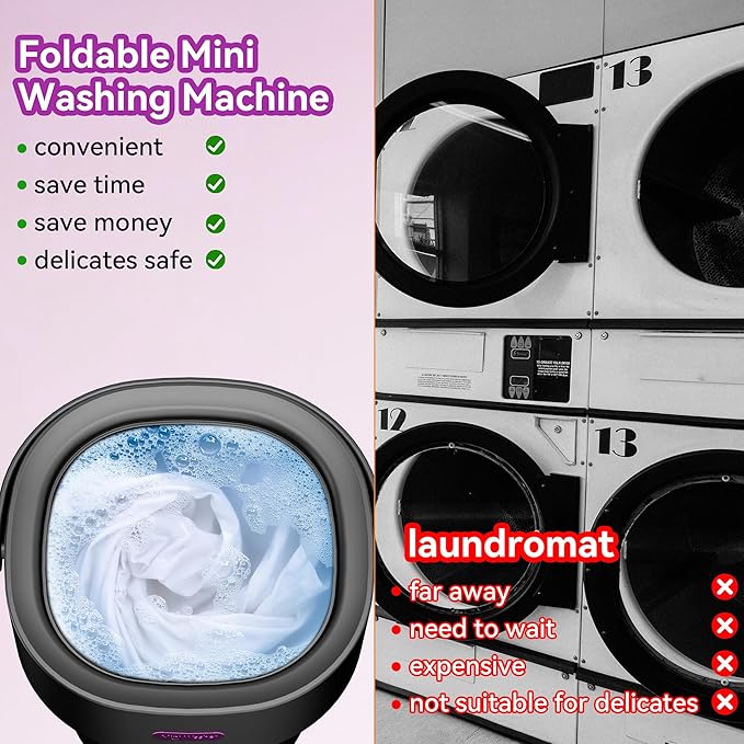 JUJOJB Portable Washing Machine, Folding 20L Mini Washer and Spin-Dryer, 3 Cleaning Modes Small Compact Laundry Machine of Underwear, Baby Clothes, for Apartments, Dormitories, RV, Travel, Black