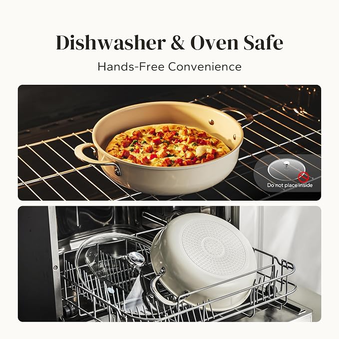 Redchef Ceramic Stock Pot, 4 QT Soup Pot with lid, Induction Cooking Pot Stockpot for All Stoves, Nonstick Pasta Pot for Stews, Even Heating, Stay Cool Handle, Oven/Dishwasher Safe, PFAS Free (Beige)