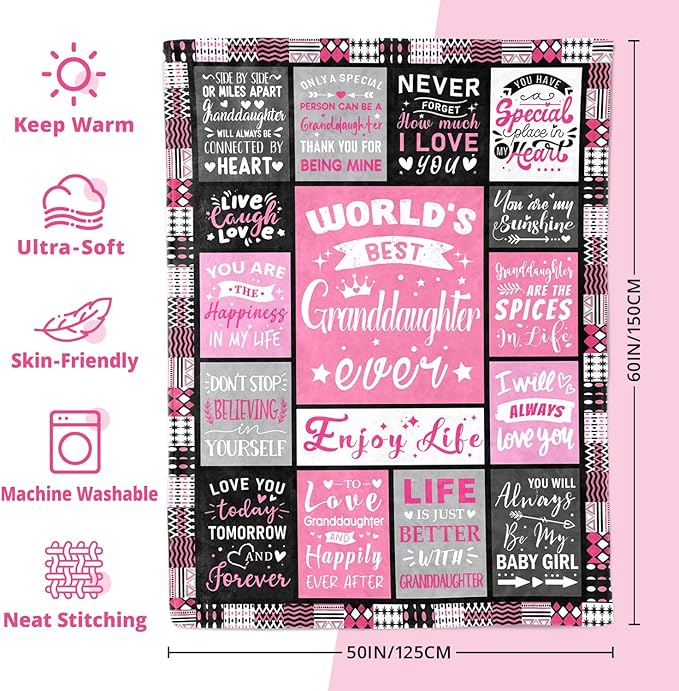 Teen Girl Gifts Trendy Stuff - Birthday Gifts for Granddaughter - World's Best Granddaughter Ever Gifts from Grandma - Graduation Presents for Granddaughters Life Blanket 50"x60"