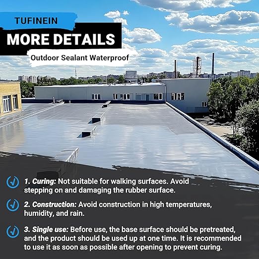 Rubber Liquid Waterproof Sealant, TUFINEIN 53oz/1.5kg Neutral Gray Quick Drying Multi Surface Foundation Leak Repair - Roof Gutters Basement Sealer Waterproof - Indoor & Outdoor Flexible Rubber Paint