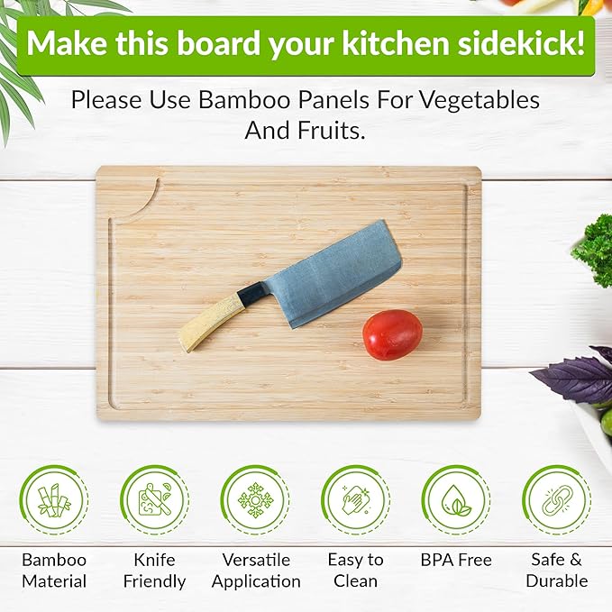 GR Kraft Stainless Steel & Bamboo Double-Sided cutting boards non toxic, Durable, Knife-Friendly Design, Microplastic-free, large cutting board Chopping Meat, Fish, Chicken, Bread, Fruits & More