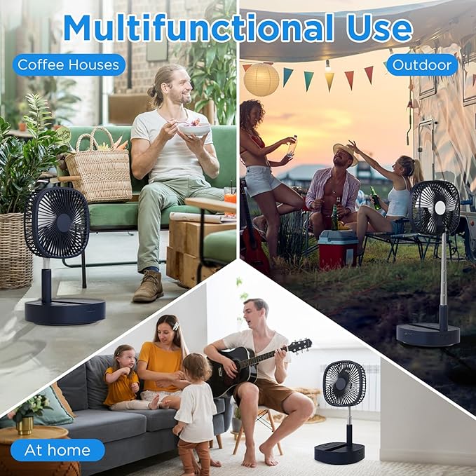 Magesh Portable Oscillating Pedestal Fan&Remote, 120° Rotation, 3-In-1 Foldaway/Standing/Desk Fan, Anti-Slip 7200Mah Rechargeable, Telescopic 4 Speed Quiet Timer Fan Home Outdoor Travel (Dark Blue)