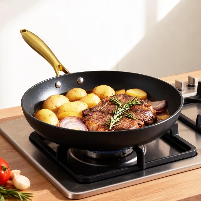imarku 3 Pcs Non Stick Frying Pans Set, 8+10+12 Inch Nonstick Cast Iron Skillets with Stay Cool Metal Handle, Dishwasher & Oven Safe, Induction Compatible Cooking Pan