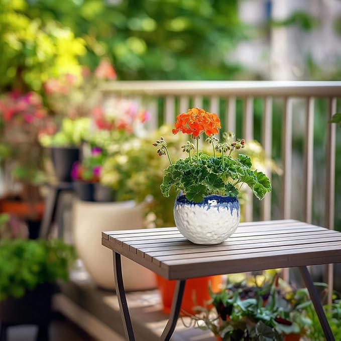 4 Inch Plant Pots - Ceramic Pots for Plants with Drainage Hole and Plug, Round Planters for Indoor Outdoor Plants, Modern Unique Flower Pots, Home Living Room Decor, Garden Gift, Beige-Blue
