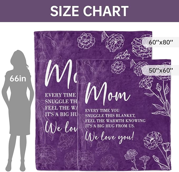 GiltGlimmer Gifts for Mom Mothers Day, Mom Birthday Gifts Blanket, Moms Gift for Women from Daughter Son, We Love You Present for Mother Mommy Christmas 80" x 60", Purple