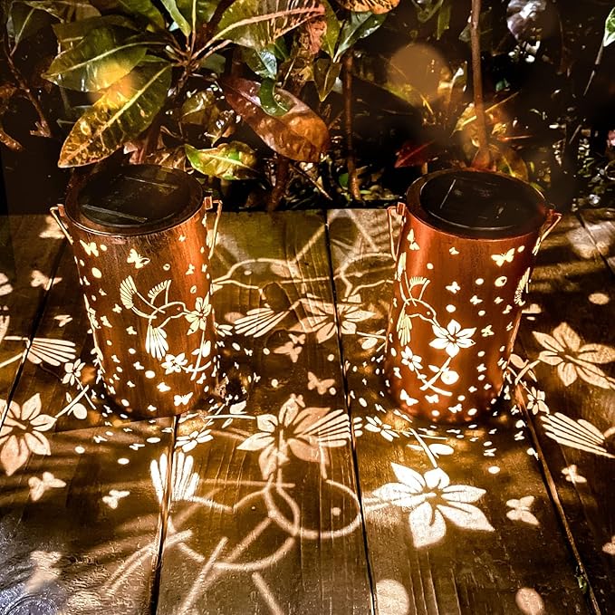 Mothers Day Gifts, 2 Pack Solar Lanterns Outdoor Waterproof Hummingbirds Birthday Gifts for Women Mom Grandma Garden Decor Hanging LED Decorative Light for Patio Yard Lawn Gardening Gifts
