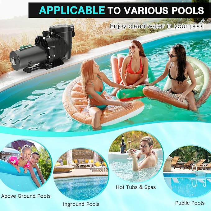 Pool Pump Above Ground/Inground, 2 HP 6900GPH Powerful Selfpriming Pool Pumps for 15,000-31,000 Gallons Pools, Dual Voltage Swimming Pool Pump with Strainer Basket & Drain Plug (2.0HP)