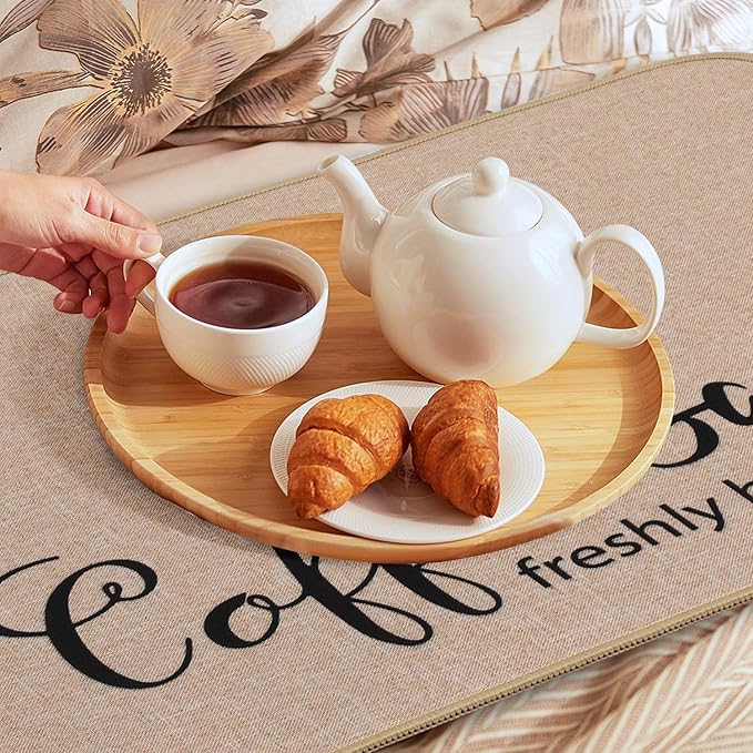 Findosom Dish Drying Mat, 12"x 20" Super Absorbent & Hide Stain Coffee Mat, Cuttable Drying Mat for Kitchen Counter, Coffee Bar Accessories, Under Dish Rack, Coffee Maker, Espresso Machine, Linen