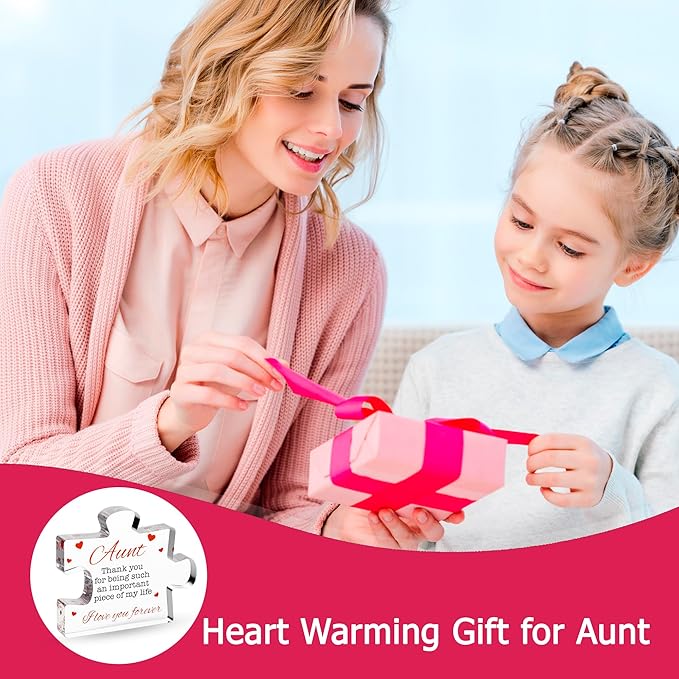 VELENTI Aunt Gifts - Engraved Acrylic Block Puzzle Aunt Gift 3.35 x 2.76 inch - Cute Aunt Birthday Gifts, Auntie Cool Auntie Gifts, Aunt Gifts from Niece, Aunt Gifts from Nephew