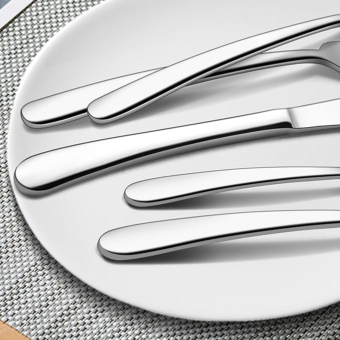 LIANYU 77-Piece Heavy Duty Silverware Set for 12, Plus Serving Utensils and Steak Knives, Stainless Steel Cutlery Flatware Set, Heavy Weight Eating Utensils for Home Wedding, Dishwasher Safe