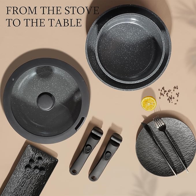 GiPP Ceramic Pots and Pans Set Non Stick, 11 Piece Nonstick Detachable Handle Cookware Sets, Non Toxic Induction Kitchen Pot and Pan with Removable Handle, Healthy RV Cookware, Dishwasher &Oven Safe