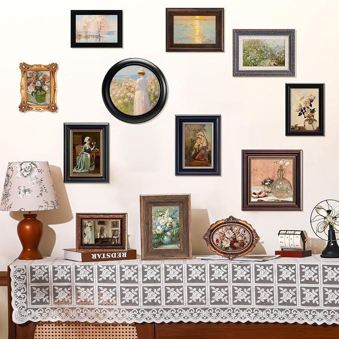 Pinkunn 12 Pcs Vintage Picture Frames for Wall or Tabletop Display Ornate French Country Frames Vintage Farmhouse Decor Antique Wall Art Set for Gallery Bedroom Living Room, No Photos