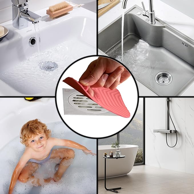 Shower Drain Cover Tub Stopper,2 Pieces Sewer Anti-Odor Mat Deodorizing Drain Plugs for Kitchen,Bathroom and Laundry(5.9x5.9 inch) Red