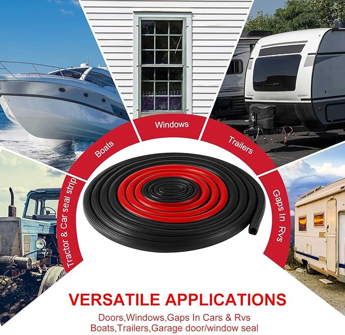 Pangda 26Ft D Shape Rubber Weather Stripping Foam Self-Adhesive EPDM Seal Strip for Noise Reduction Waterproof Dustproof for Cars Boats RVs Windows Doors (3/4" W x 3/4" H)
