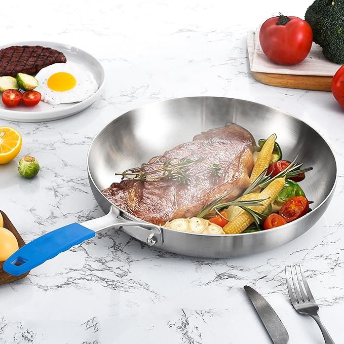 Inqibee 8.5 Inch Tri-Ply Stainless Steel Frying Pan with Lid, Skillet, Induction Cooking Pan, Chef's Pan, Induction Cooking Pans, Pots and Pans Set, Dishwasher Safe and Detachable Handle