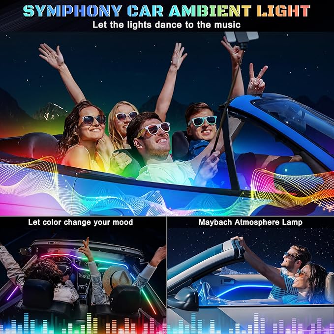 Dreamcolor Acrylic Interior Car LED Strip Light with Wireless APP, RGB 22 in 1 with 175 inches 612 LEDs Fiber Optic Strip Lights for Car, Dual Zone Symphony Neon Car Ambient Lighting