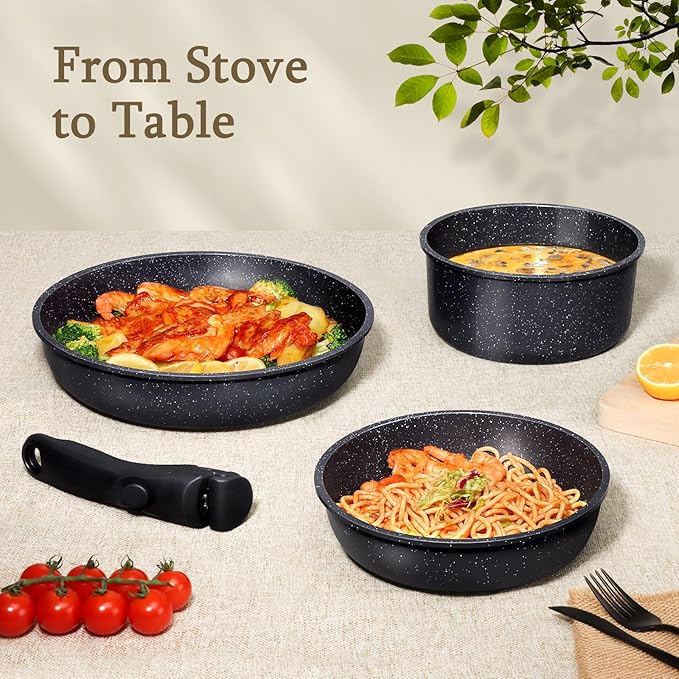 GiPP Ceramic Pots and Pans Set Non Stick, Nonstick Detachable Handle Cookware Sets, Healthy Non Toxic PFAS PFOA & PTFE Free, Dishwasher &Oven Safe, Induction Kitchen Pot and Pan, 21 Piece Grey