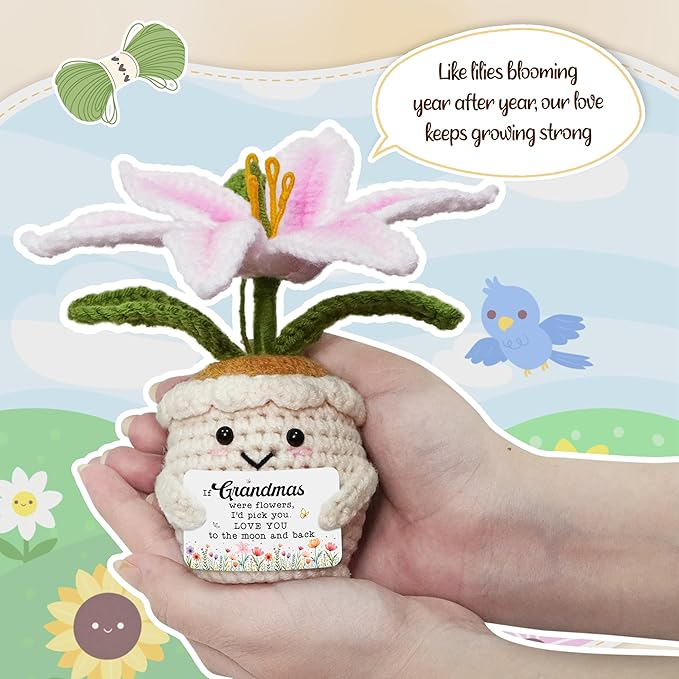 OASSIE Gifts for Grandma - Emotional Support Crochet Lily Flower - Proud of You Mothers Day Birthday Gifts for Grandma Nana Gigi from Grandkids, Positive Granny Gift