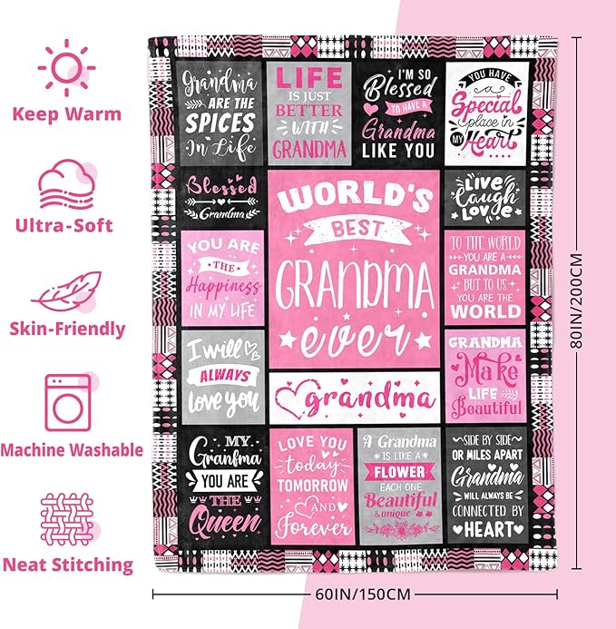 Mothers Day Birthday Gifts for Grandma from Granddaughter - World's Best Grandma Ever Gifts on Christmas Birthday from Grandchildren - Grandmas Life Blanket - Grandmother Gram Blanket 60"x80"