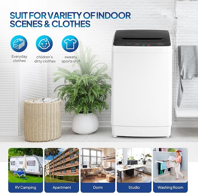 ROVSUN 30LBS Washing Machine, Full-Automatic Portable Washer with Stainless Steel Drum, Electric Laundry Machine, Washer and Spin Dryer Combo with Drain Pump for Home, Apartment