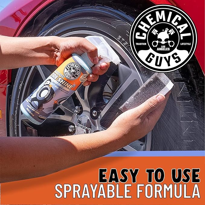 Chemical Guys Tire Kicker Sprayable Extra Glossy Tire Shine with Applicator (Works on Rubber, Vinyl & Plastic) Safe for Cars, Trucks, Motorcycles, RVs & More, 16 fl oz