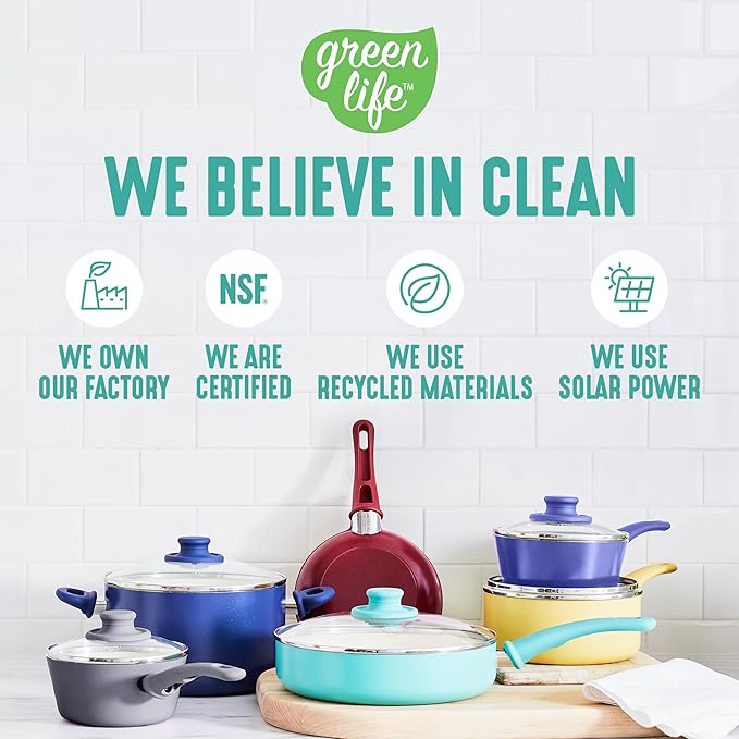 GreenLife 8 Piece Nonstick Cookware Set, Non-Toxic PFAS-Free Ceramic Pots & Pans, Dishwasher & Oven Safe, Frying, Sauce, Stock Pot, Glass Lids, Stay-Cool Handles, Wobble Free, Turquoise