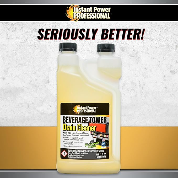 Instant Power Beverage Tower Drain Cleaner - Sink Clog Remover, Drain Defense for Beverage Systems, Made in USA - 32 Fl Oz 12 Pack