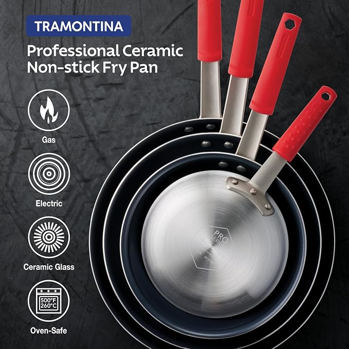 Tramontina Professional 12-Inch Ceramic Non Stick Large Frying Pan | Heavy-Gauge Aluminum Skillet with Ceramic Nonstick Coating, Dishwasher and Oven Safe, Black, Made in Brazil