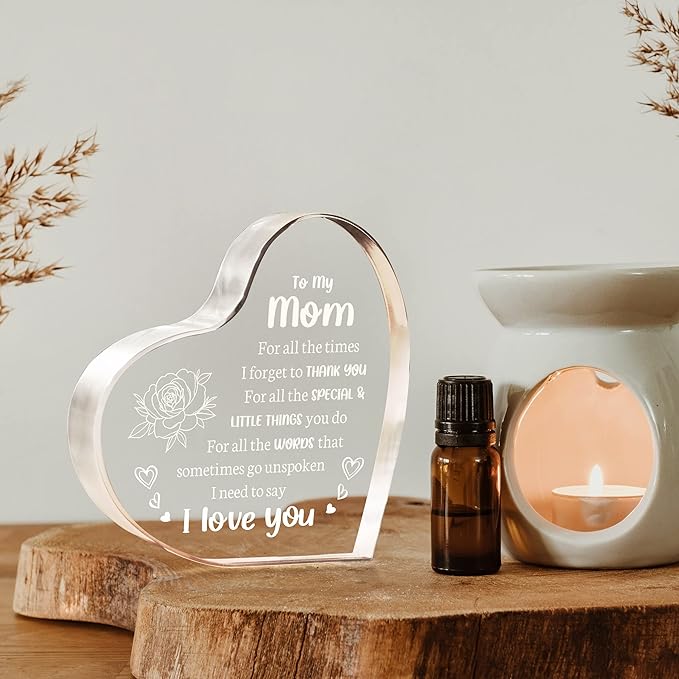 Mom Gifts for Mother's Day, I Love You Mom Acrylic Keepsake - Birthday Gifts for Moms from Daughter Son, Best Christmas Idea