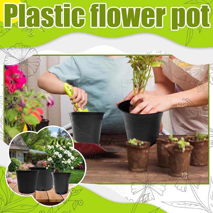20 Gallon Nursery Pots Plastic Container Injection Molded Pot for Plants Flexible with Drainage Holes Suitable for Plants Soil Growers or Hydroponics Black 5 Pcs