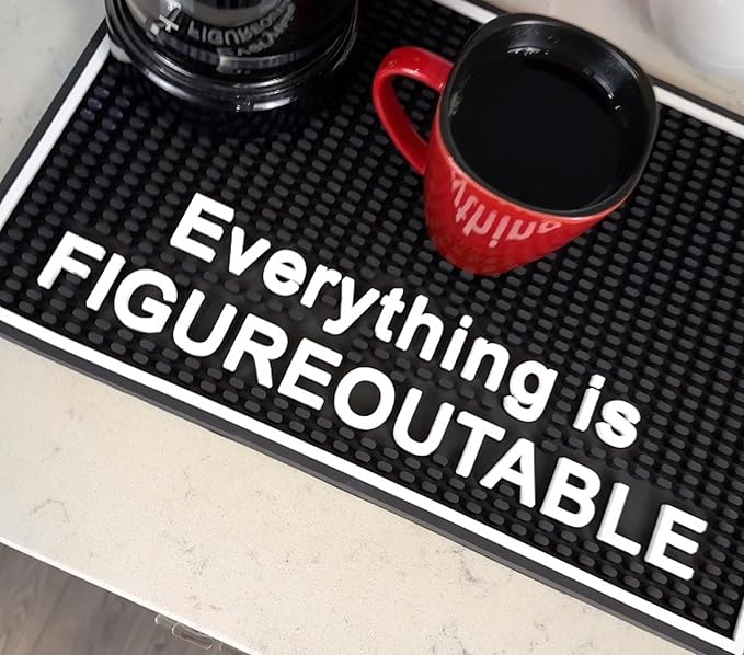 Everything is Figureoutable Silicone Bar Mat 18x12 in, Motivational Gift for Women, Girl Boss Gift, Non-Slip Coffee Station Mat, Inspirational Office Decor, Desk Accessories, Affirmation Decor