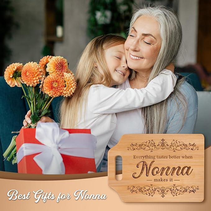 AceThrills Nonna Gifts, Nonna Mothers Day Gifts for Nonnas from Grandkids - Engraved Bamboo Cutting Board 12.3"L x 8.7"W x 0.4"Th