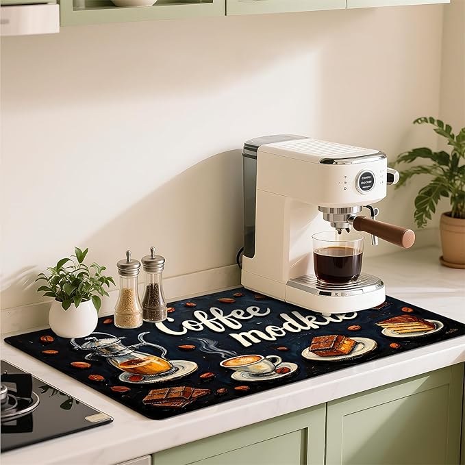 Coffee Mat 17"x32" - Extra Large Absorbent Non Slip Dish Drying Mat,Coffee Bar Accessories,Kitchen Counter Protector for Coffeemaker, Sink, Dining Decor