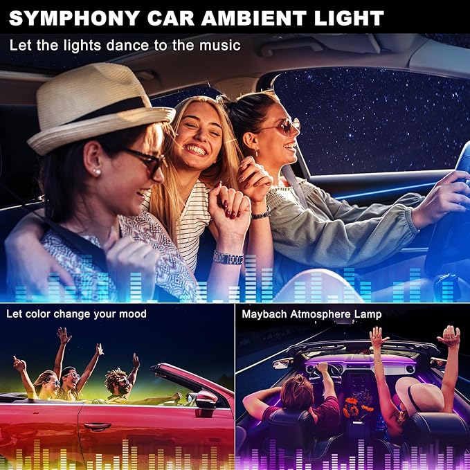 Acrylic Interior Car LED Strip Light with Wireless APP, RGB 6 in 1 with 175 inches 600 LEDs Fiber Optic Car Ambient Lighting Kits, 16 Million Colors Sound Active Function LED Strip for Car