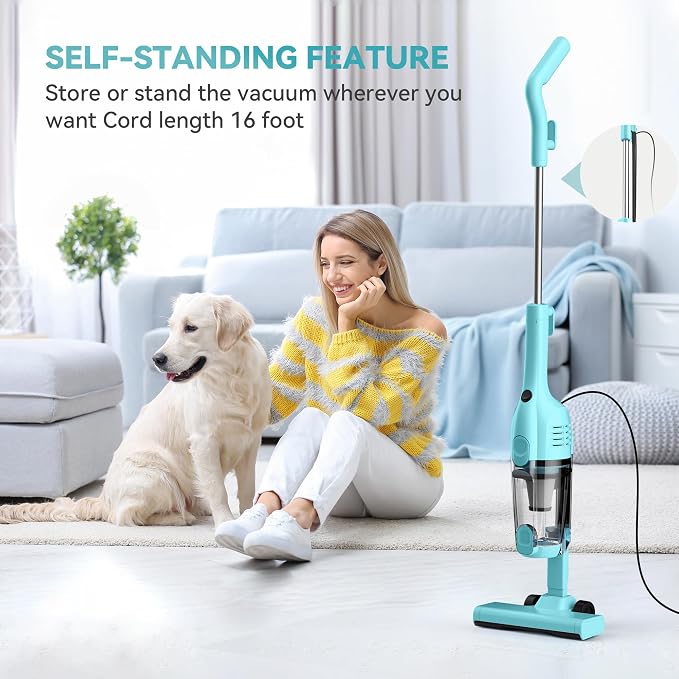 Vazone R6X Corded Stick Vacuum Cleaners for Home, 20Kpa Powerful Suction Stick Vacuum with 16Ft Cord, 2 in 1 Lightweight Handheld Vacuum Cleaner for Hardwood Floor Pet Hair
