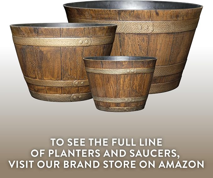 Whiskey Barrel Planters, Wood Finish Flower Planter Pot, Stylish Indoor & Outdoor Resin Garden Pots, Weather-Resistant Planting Pot (20.5" Kentucky Walnut, 1- Pack) | Wood Finish Flower Plant Pots, Indoor & Outdoor Planter, Weather-Resistant, Great for...