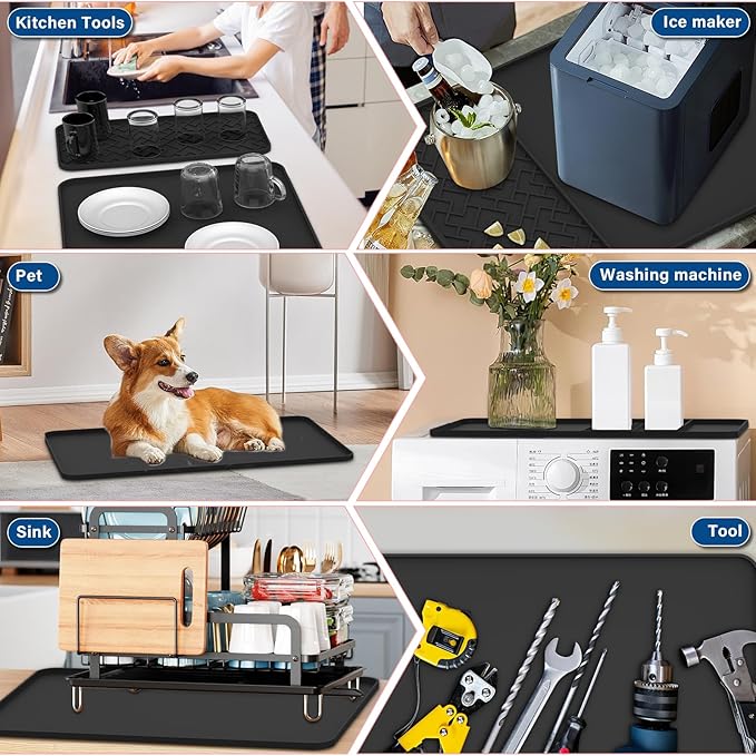 Silicone Coffee Maker Mat for Coffee Bar (19" x 12"), Non-Slip Espresso Machine Mat with 0.44" Raised Edges, Waterproof Coffee Bar Accessories & Countertop Protector, Heat Resistant & Dishwasher Safe
