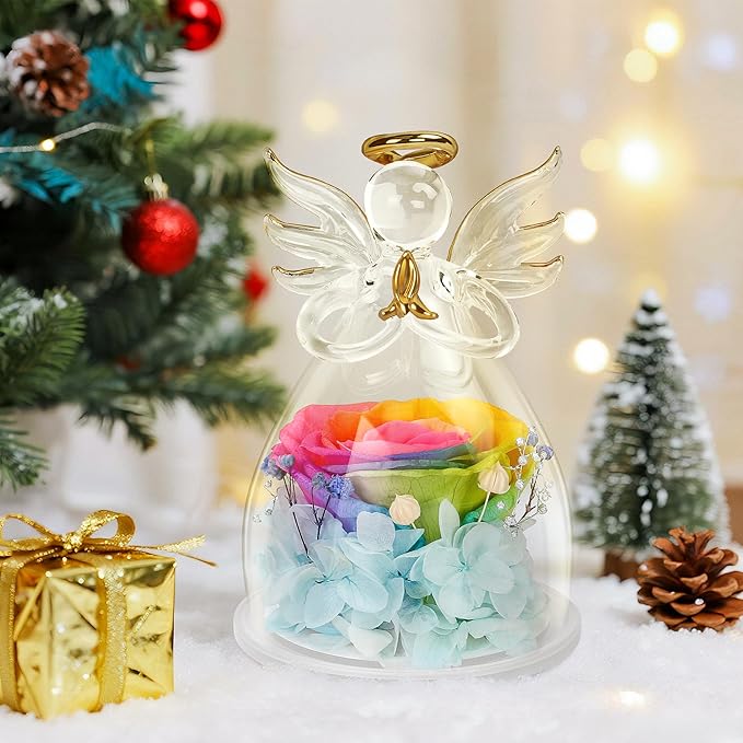 Mothers Day Mom Gifts for Mom,Fresh Flowers for Delivery,Birthday Gifts for Women Her,Preserved Flowers in Angel Figurines,Angel Gifts for Moms Mothers Day Grandma Wife Sister Valentines,Rainbow