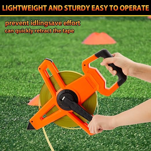 2 Pcs 328ft/100m Open Reel Long Tape Measure, 1/2" Nylon-Coated Steel Blade, Dual Inch/Metric Scales, ABS Impact-Resistant Case for Construction, Surveying Orange