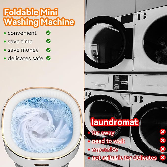 Portable Washing Machine, Folding 20L Mini Washer and Spin-Dryer, 3 Cleaning Modes & Deep Cleaning Small Compact Laundry Machine of Small Clothes for Apartments, Dormitories,Home, RV, Travel, White